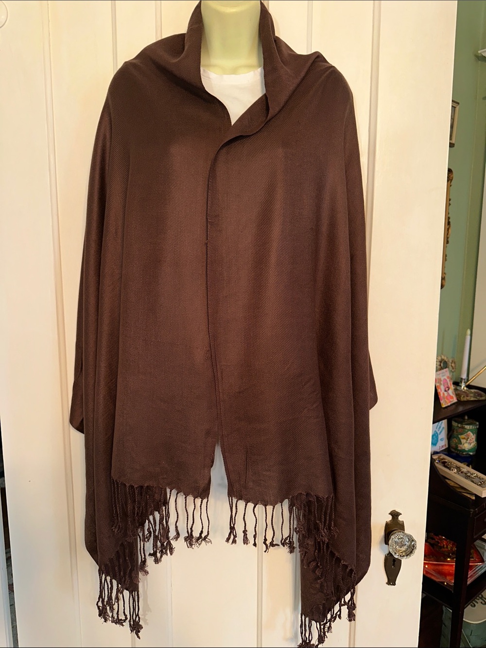 Large Brown Fringe Shawl Wrap